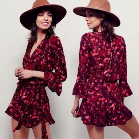 Free People Pants - Free People Womens Maroon Berry Combo All The Right Ruffles Short Romper